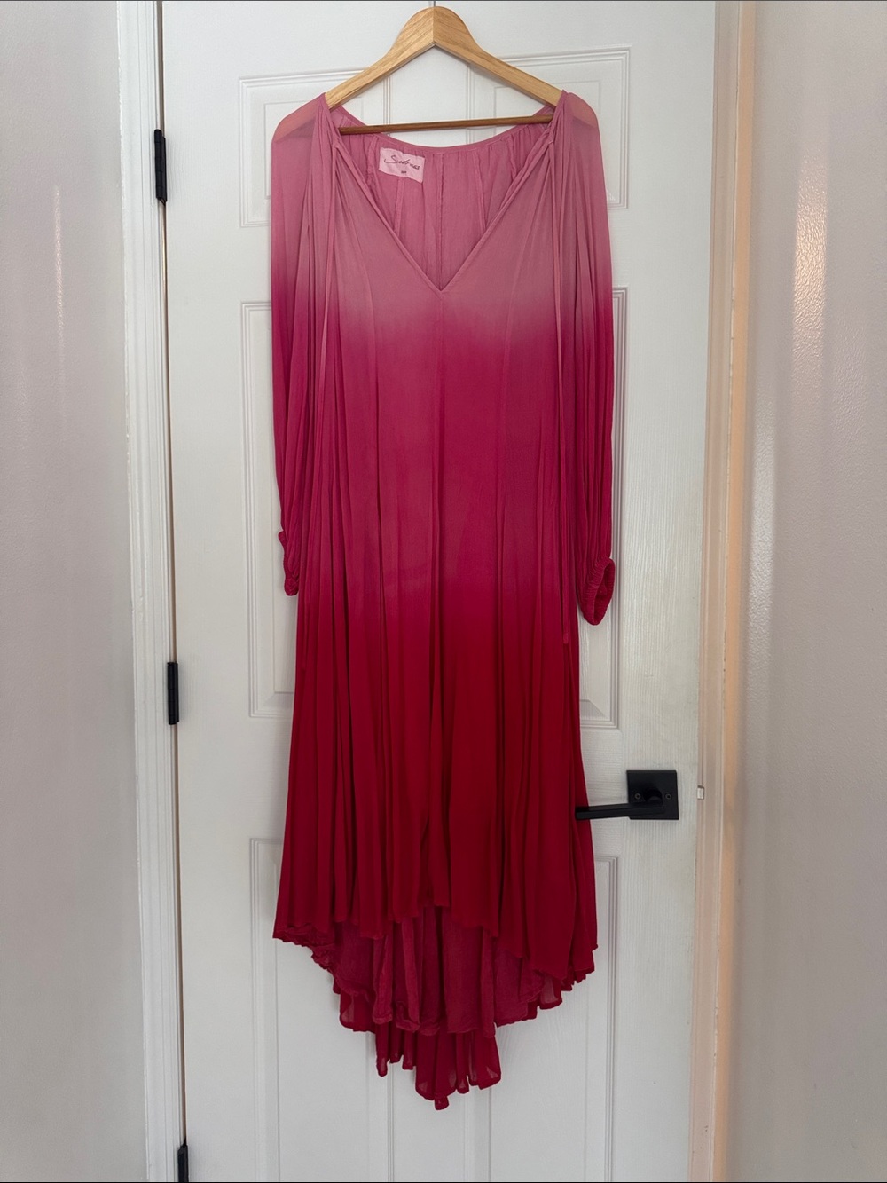 Long-Sleeve Ombre Wrap Maxi Dress in Rose Pink